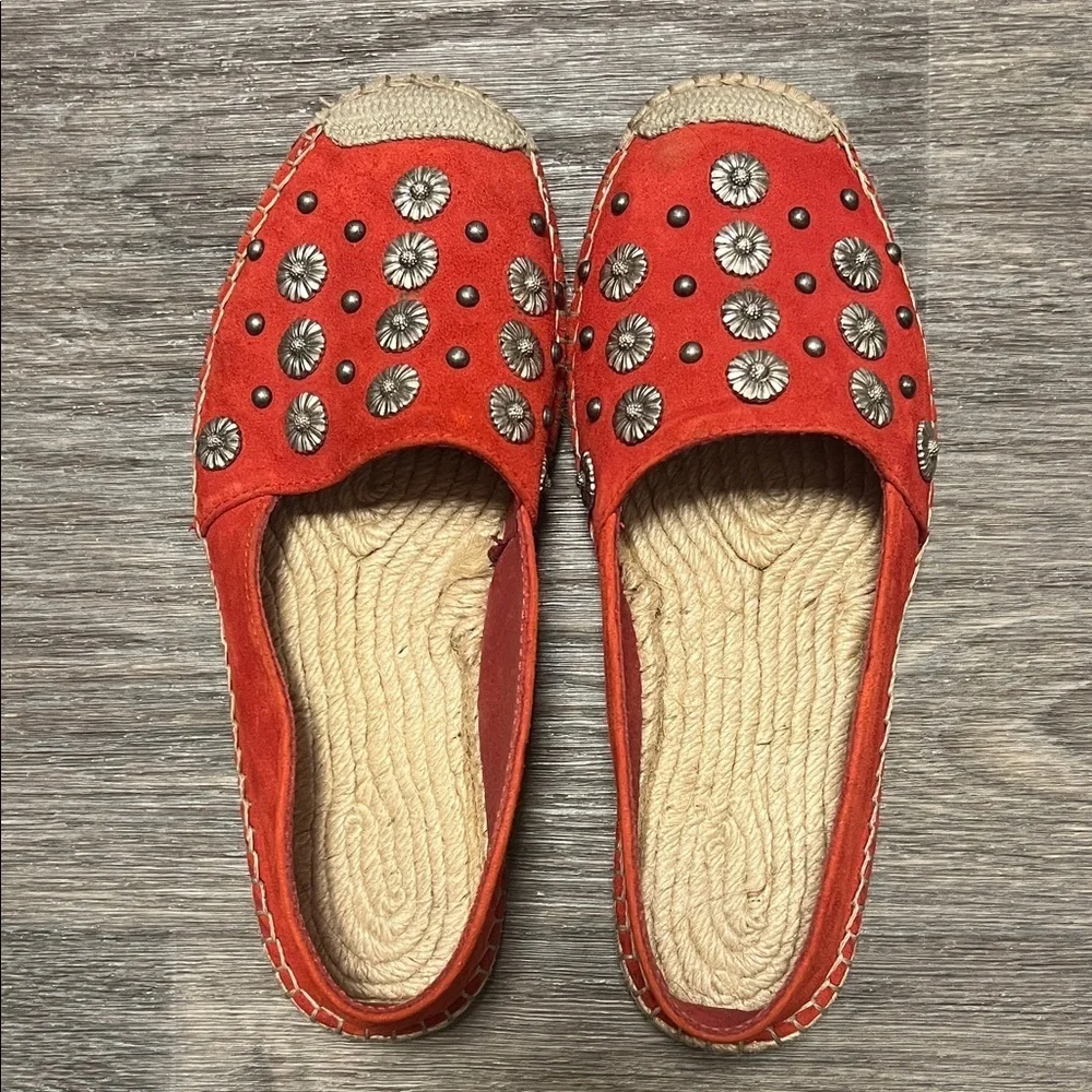 The Kooples Daisy Espadrilles, red, studded, size 37 / 6.5US
